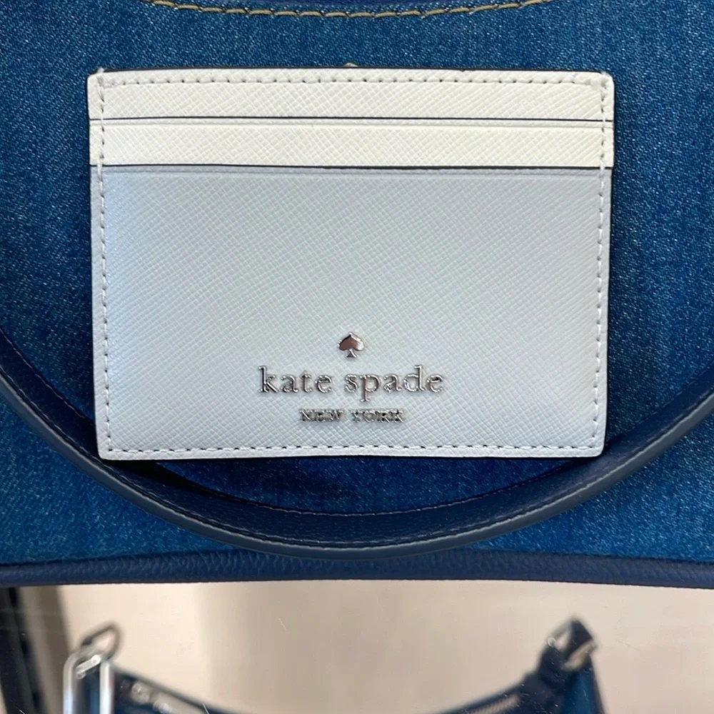 Kate Spade Madison Small Slim Card Holder Platinum Grey Multi NWT